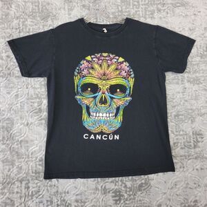 Cancun Mexico Skull Shirt Men's Medium Black Night Of The Dead Destination